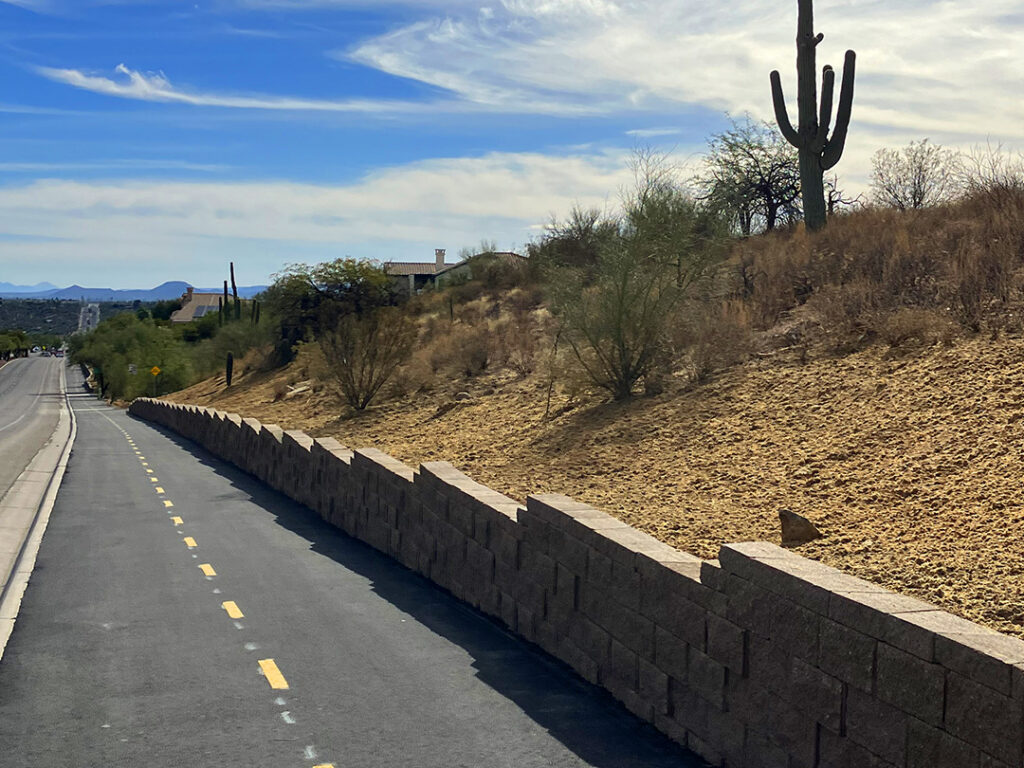 retaining wall and walking path in the tucson desert