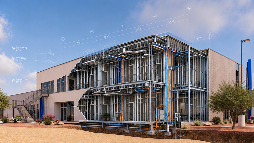 Render of a building being constructed