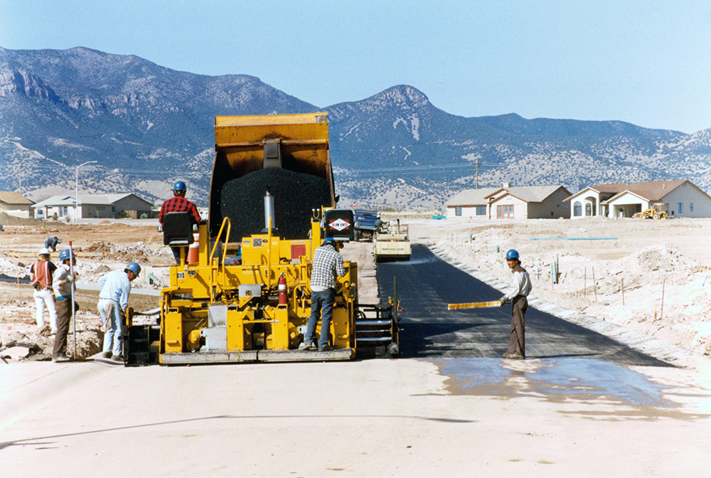 Laying down asphalt in a new residential development area in Tucson Arizona