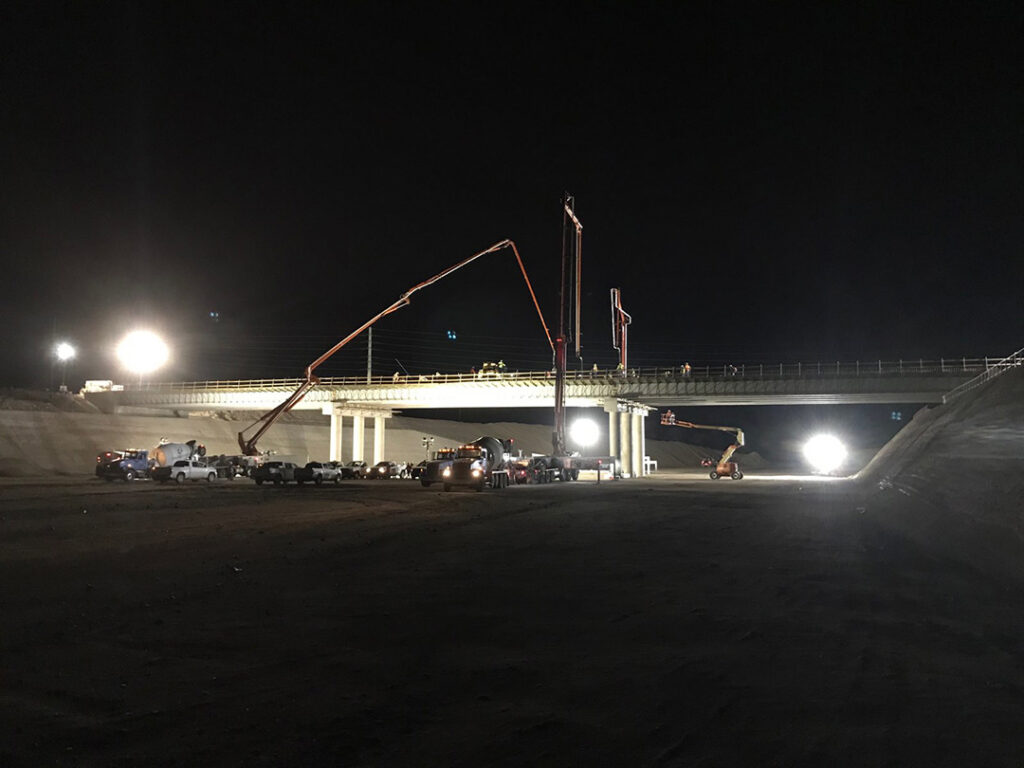 night work of installing rocking K bridge in Tucson Arizona